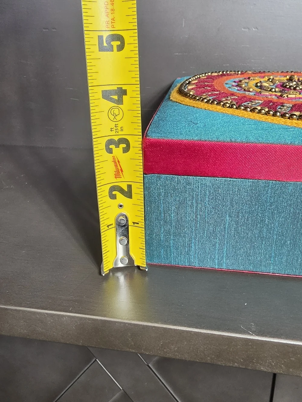 Jewelry Box With Mirror Beaded Fabric Covered Handmade In India Teal & Pink